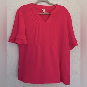 B Women's Hot Pink Ruffle Sleeve Top